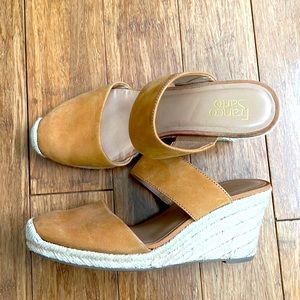 FRANCO SARTO Womens Mint Espadrille Wedges Slip On Sandal Tan Leather sz 10